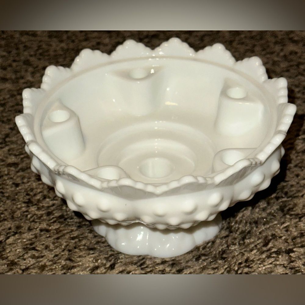 Vintage Fenton‎ Milk Glass Hobnail 6-Hole Pattern 6.5" Centerpiece Candle